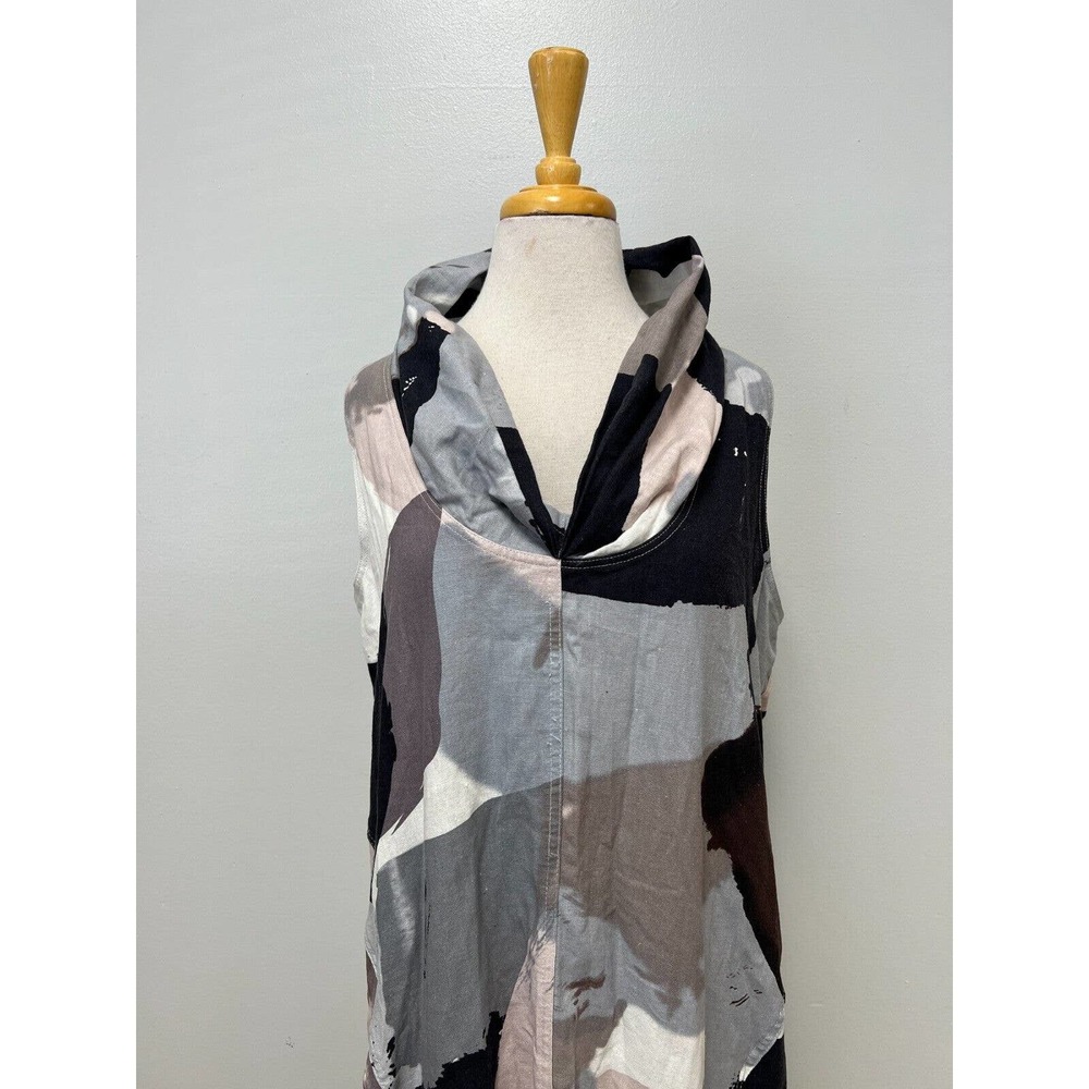 NWT ForCynthia Navy Multicolor Linen Blend Cowl Neck Maxi Dress Size L MSRP $120 - Picture 2 of 16